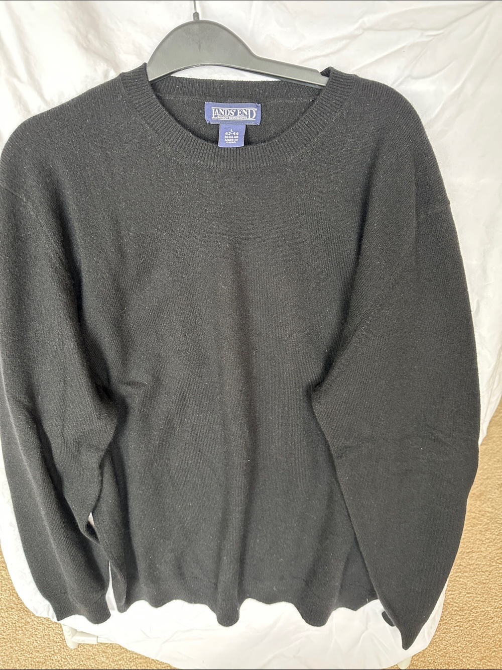 Lands' End Men's Black cashmere Crewneck Pullover Sweater